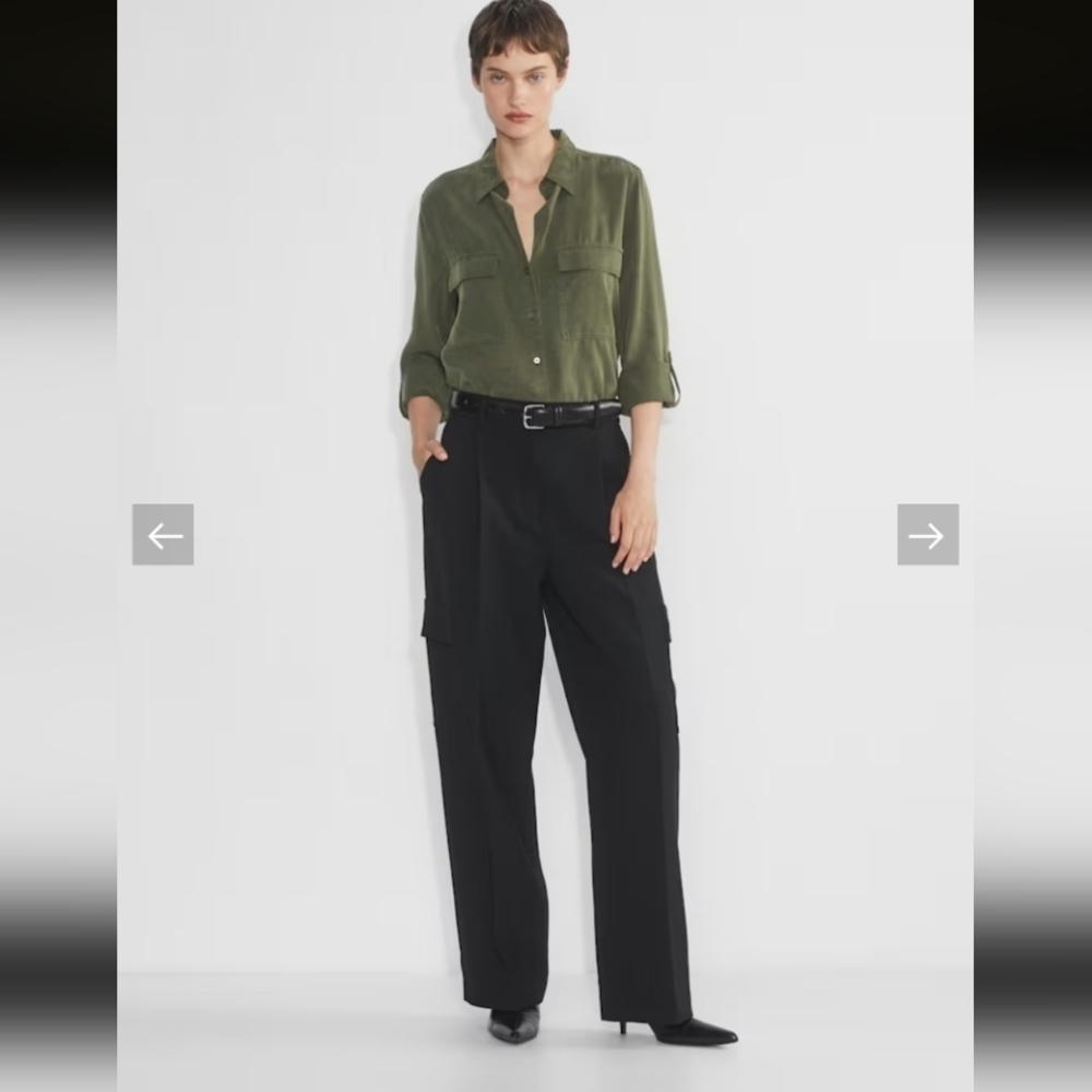 Aritzia Babaton Utility Shirt  twill button-up shirt Dark Olive Size XL